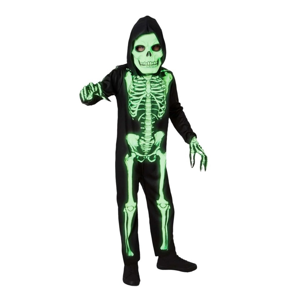 Skeleton Costume Toddler 8-10 Black New Glow-in-the-Dark Halloween Jumpsuit